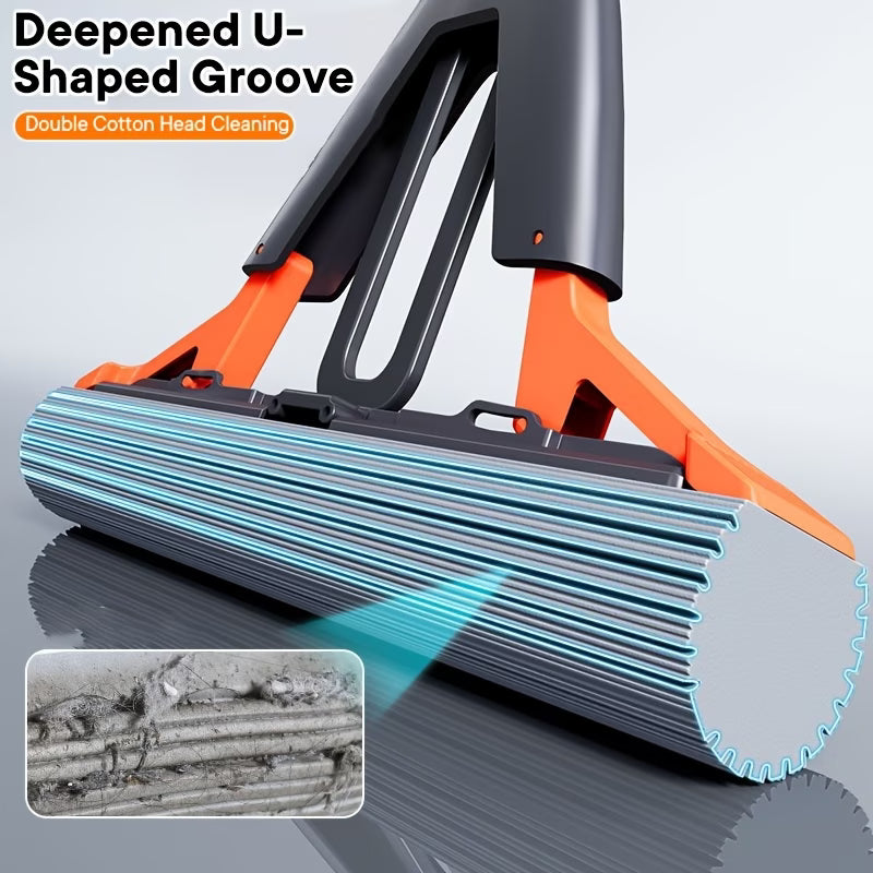 imported Joybos Sponge Squeeze Mop, High Absorbency PVA Sponge Mop Head, 4-Level Self-Wringing Mop for Bathroom Cleaning, Large Mop Head for Living Room Floor Cleaning, Heavy Duty Thickened Stainless Steel Handle, Home Spring Cleaning Tool