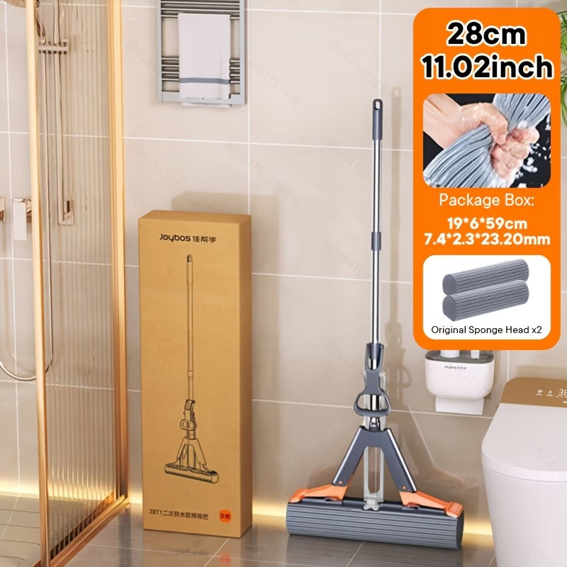 imported Joybos Sponge Squeeze Mop, High Absorbency PVA Sponge Mop Head, 4-Level Self-Wringing Mop for Bathroom Cleaning, Large Mop Head for Living Room Floor Cleaning, Heavy Duty Thickened Stainless Steel Handle, Home Spring Cleaning Tool